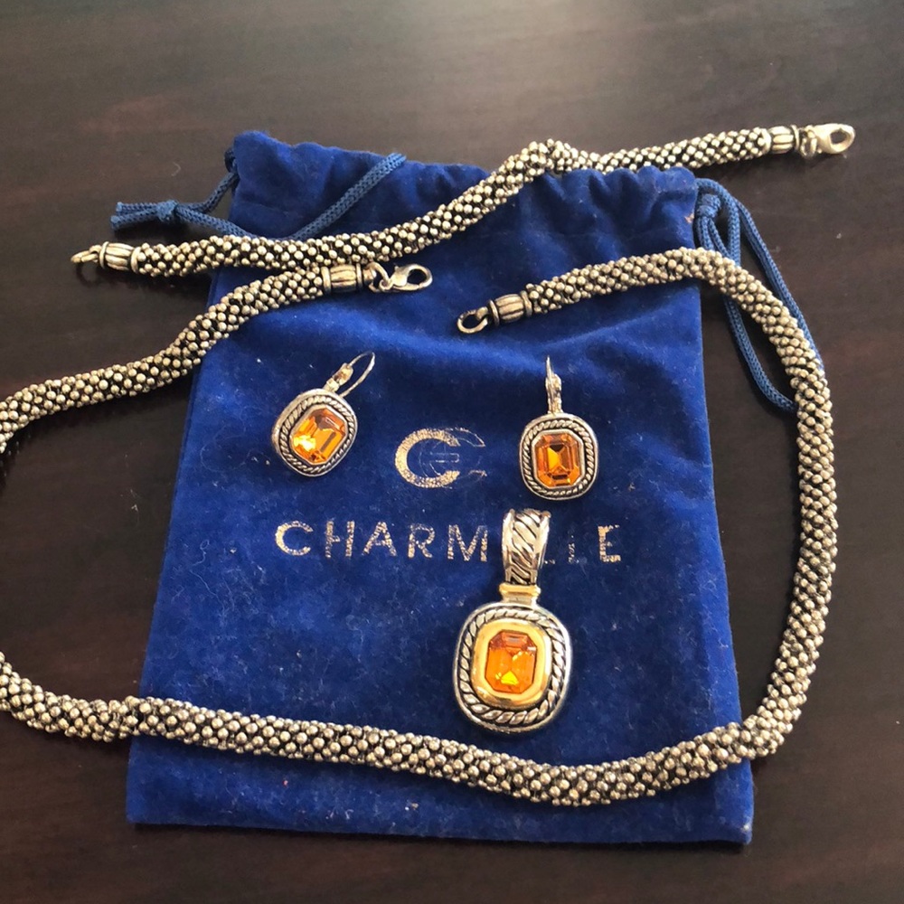Charmelle set. Yellow topaz color- silver, gold